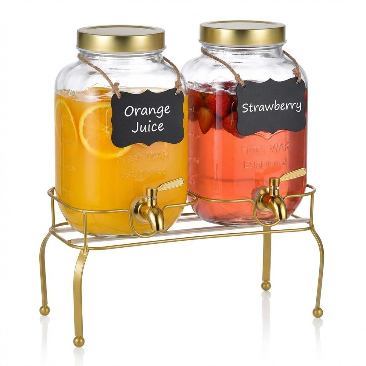 1 Gallon Glass Drink Dispenser Set of 2 with Stand C8796