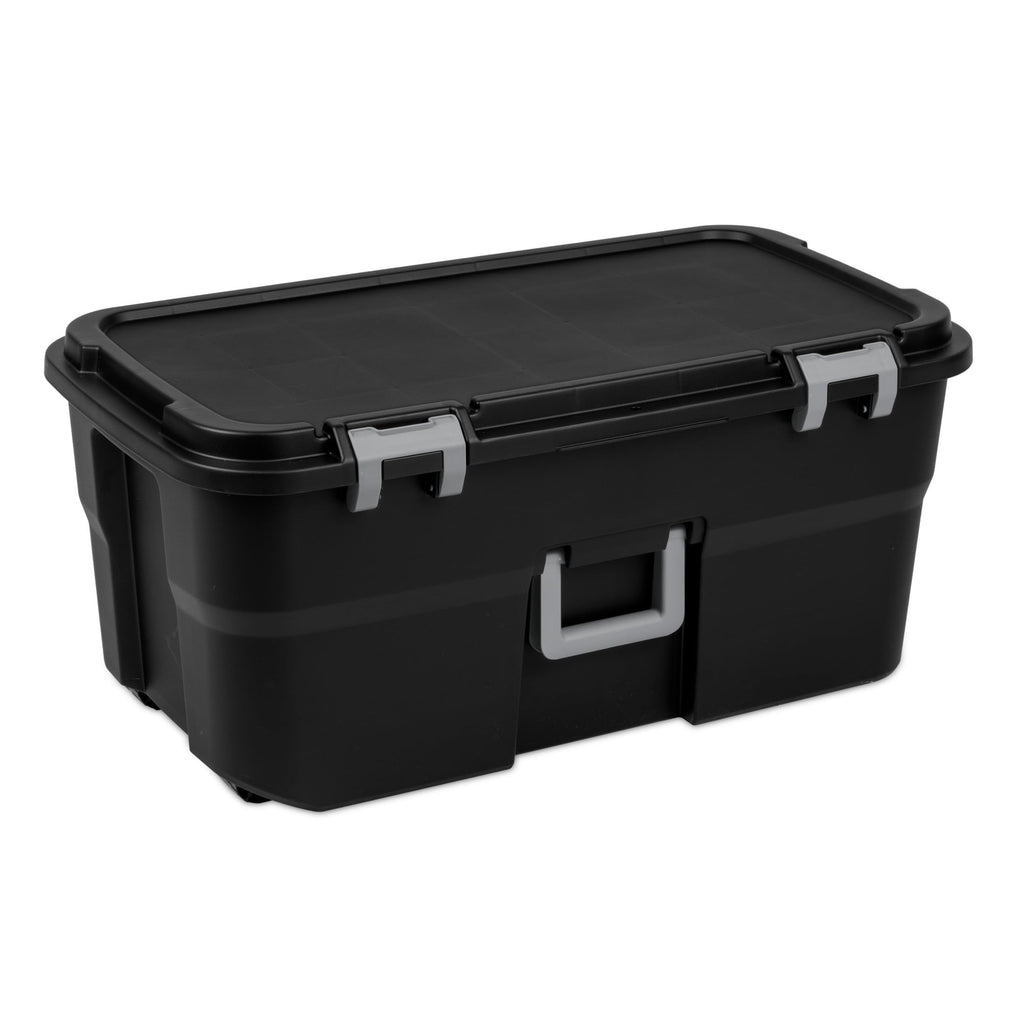 22 Gallon Black Lockable Rolling Storage Footlocker T872