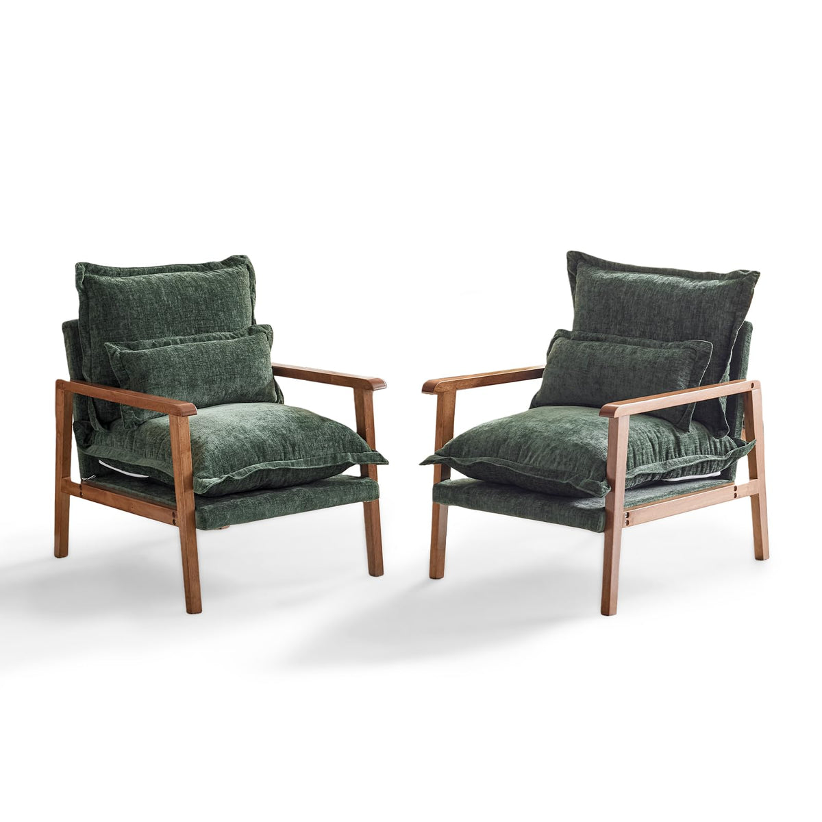 Dark Green Chenille Accent Armchairs Set of 2 with Lumbar Pillow R62245