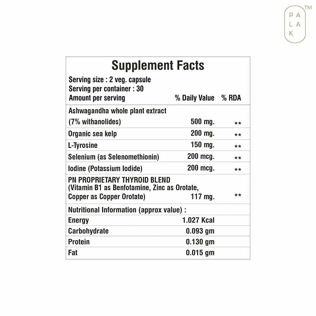 Selenium Sea Kelp L-Tyrosine Zinc Ashwagandha B1 60 Capsules A296