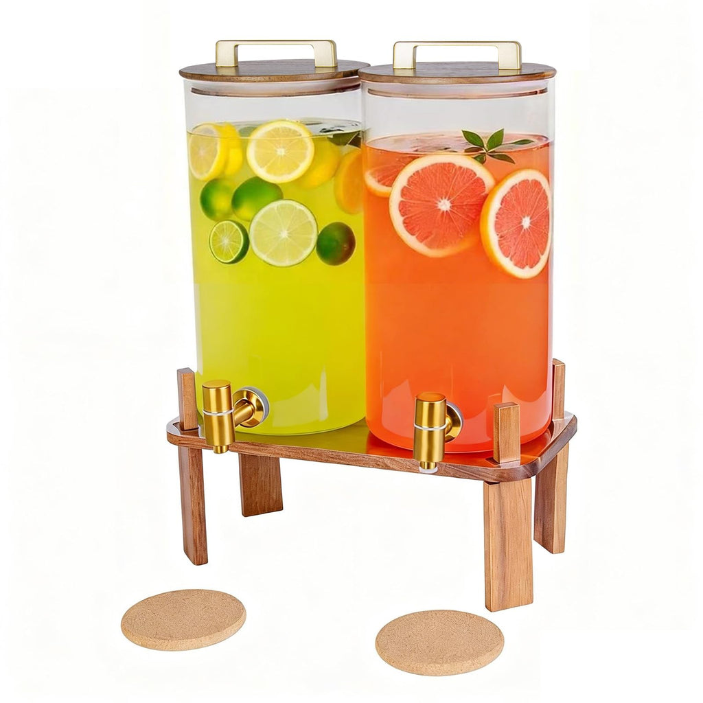 2 Pack 1.5 Gallon Glass Beverage Dispenser with Wooden Lid X698
