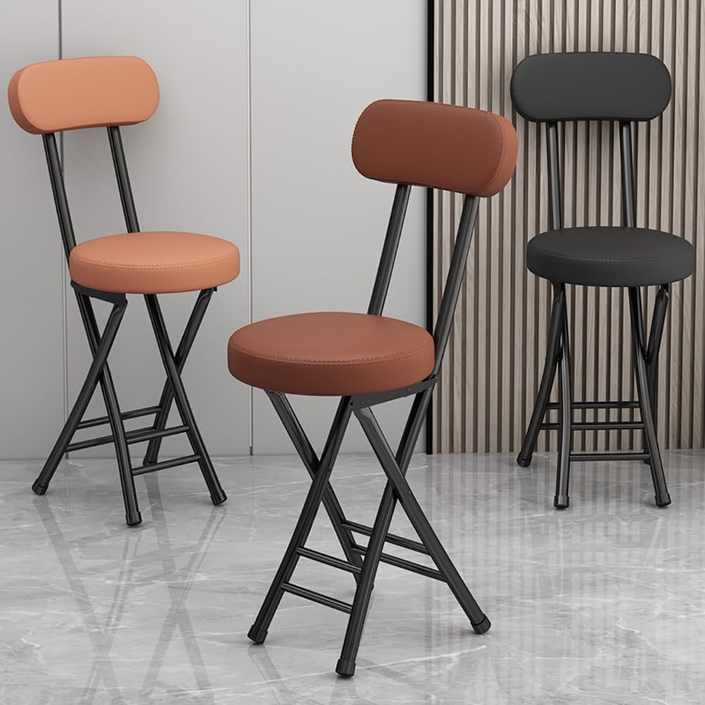 Portable Folding Stool with Backrest, 18 Inch Black M361