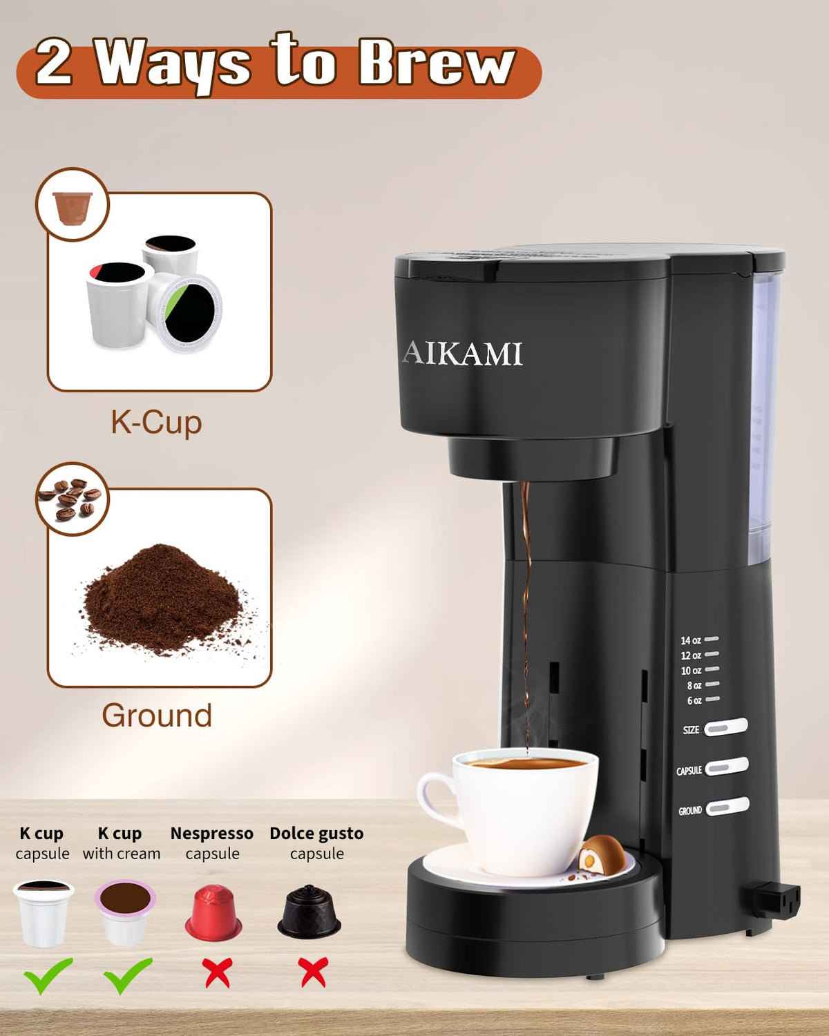 4 IN 1 Single Serve Coffee Maker with Milk Frother and Coffee Grinder C814