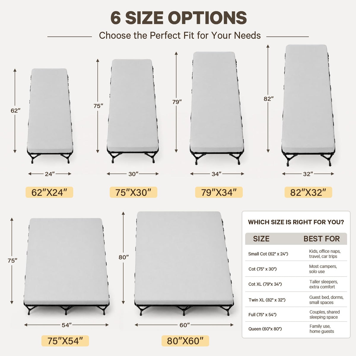 2 Inch Memory Foam Camping Cot Pad with Removable Cover B515130