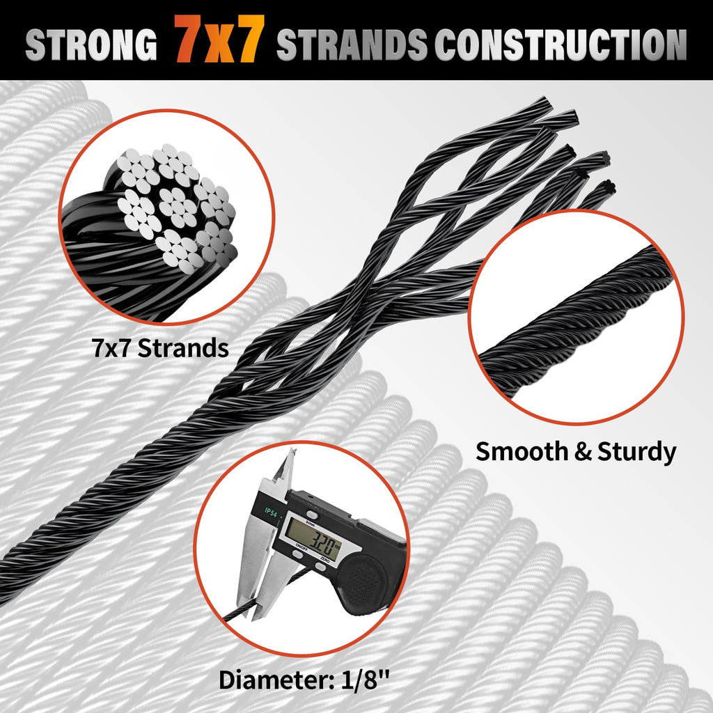 Black 1000FT 1/8" T316 Stainless Steel Cable N275