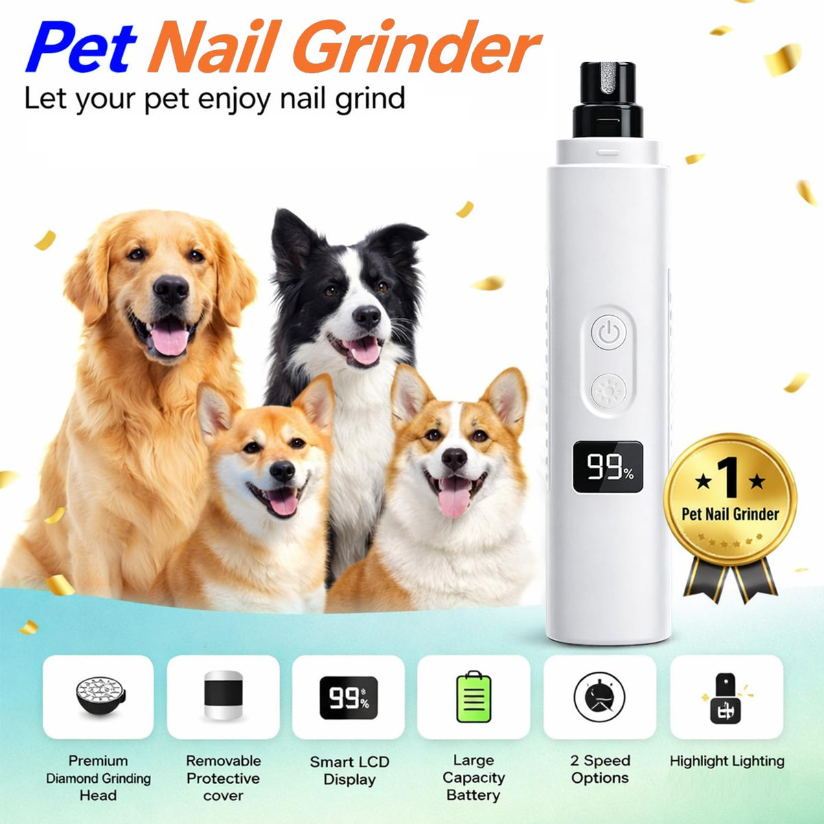 Dog Nail Grinder, 3-Speed Ultra Quiet with LED Light M142