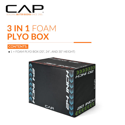 3-in-1 Foam Plyometric Jump Box, 20/24/28-Inch Heights, Black L95159