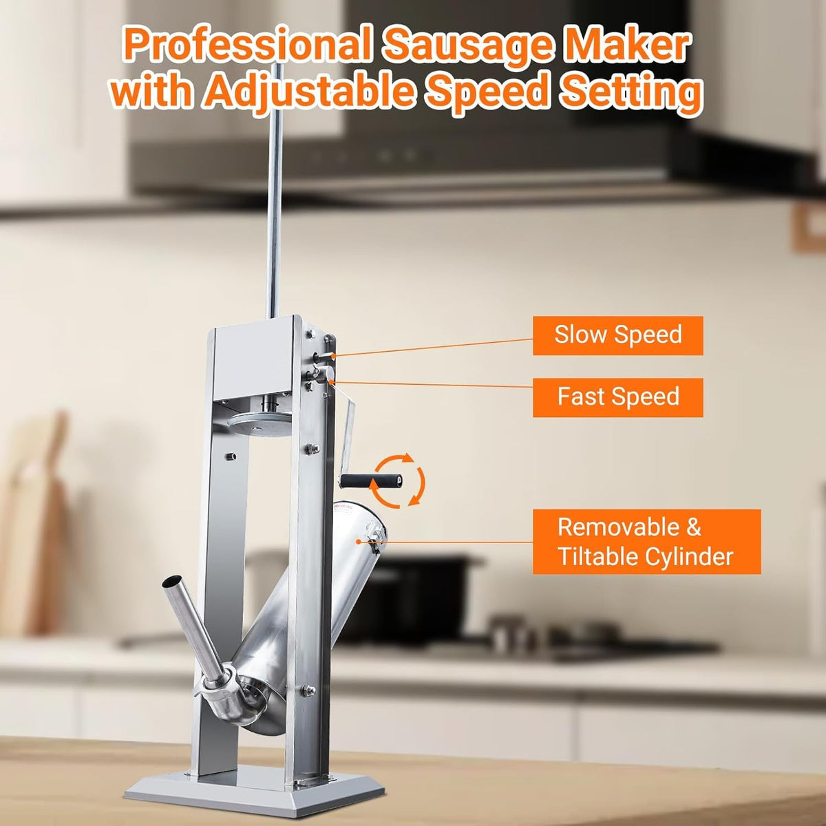 7L Stainless Steel Vertical Sausage Stuffer with 5 Stuffing Tubes U8835
