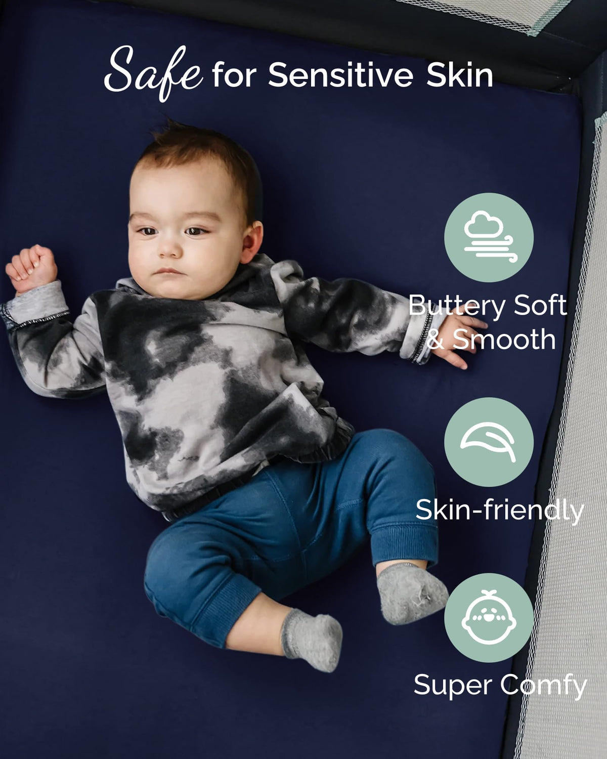 Grey Navy 3 Pack Jersey Pack and Play Sheets A104