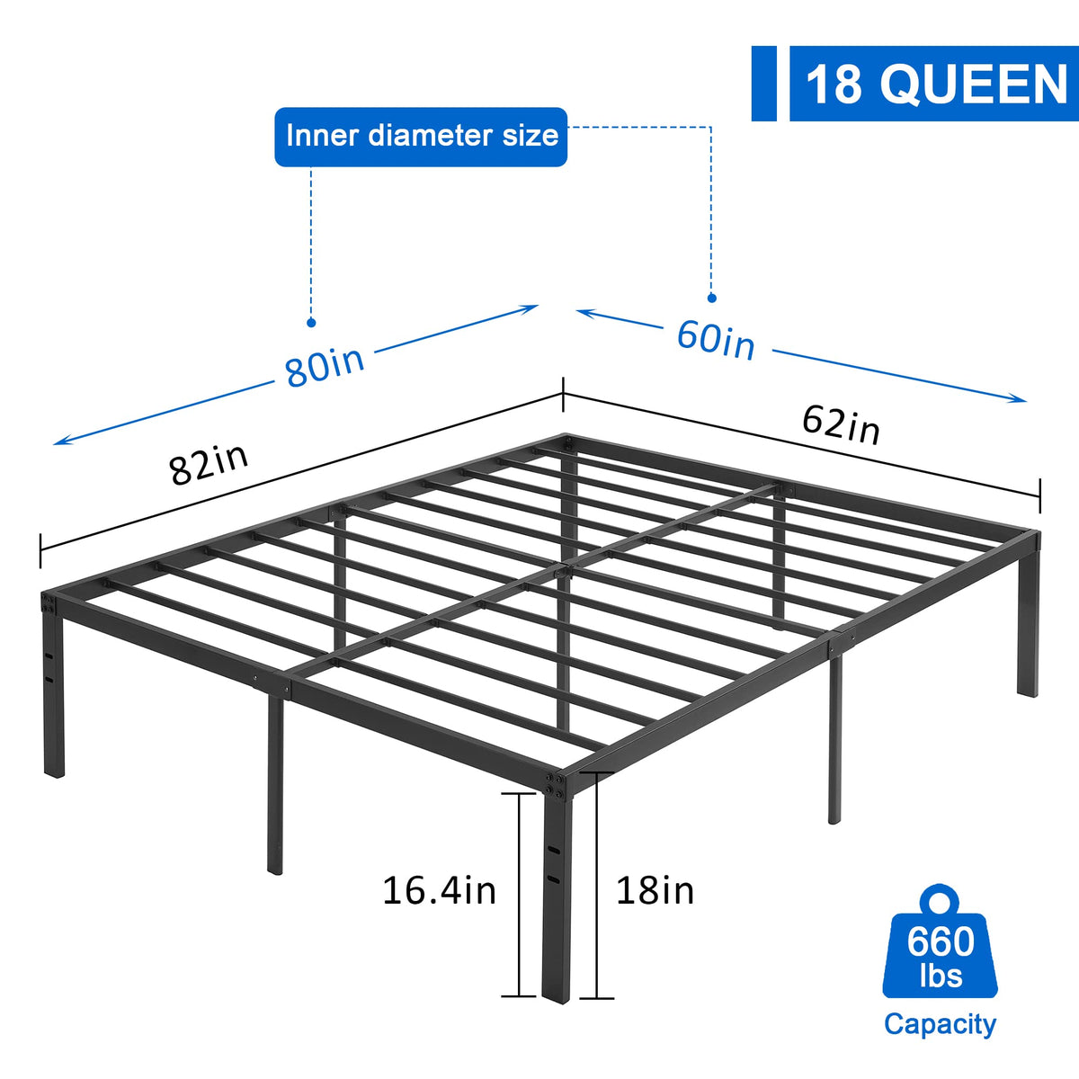 Queen Size Metal Platform Bed Frame K608126