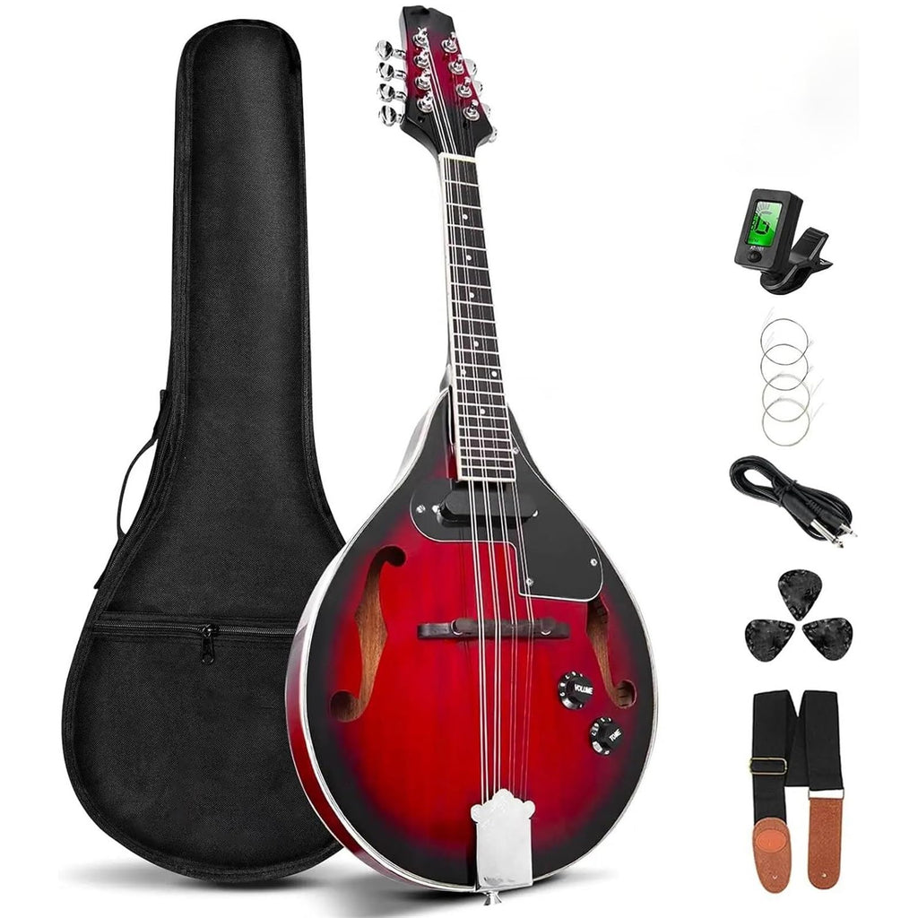 Acoustic Electric Mandolin Instrument Vintage Red Sunburst Mahogany Wood T97221