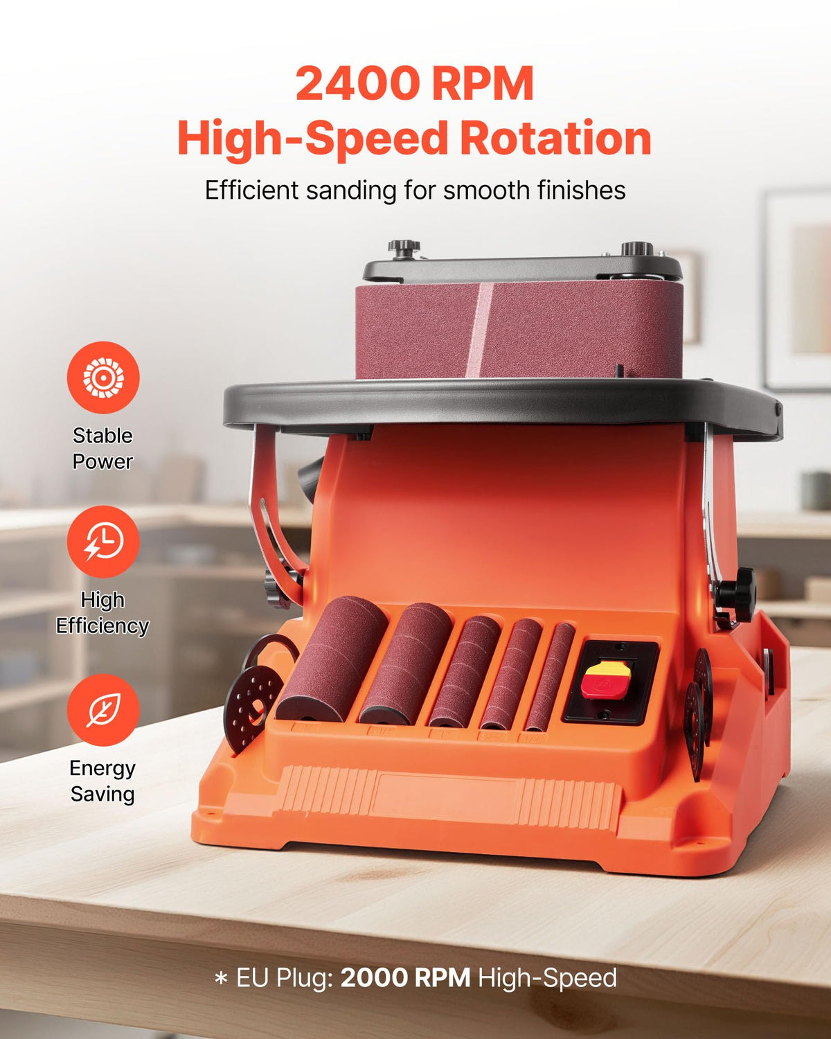 Oscillating Belt and Spindle Sander, 2400RPM Benchtop with 5 Sleeves & Sanding Belt F16959