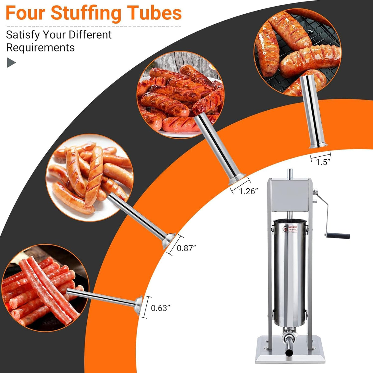 7L Stainless Steel Vertical Sausage Stuffer with 5 Stuffing Tubes U8835
