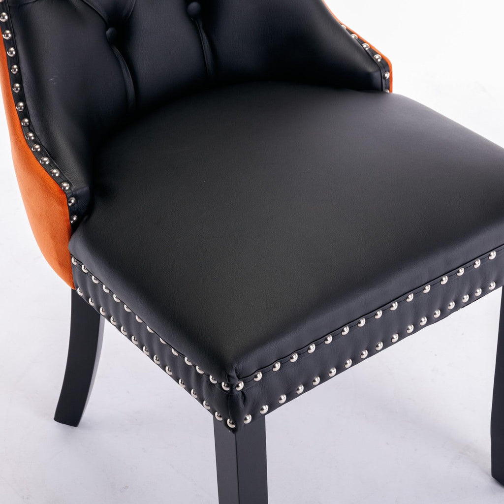 PU and Velvet Upholstered Dining Chairs with Solid Wood Legs C51851