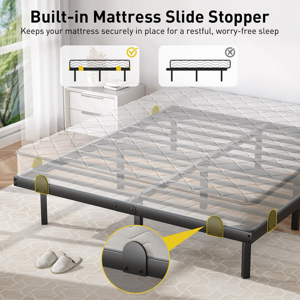 Queen Floating Bed Frame with LED Lights and Charging Station I283995