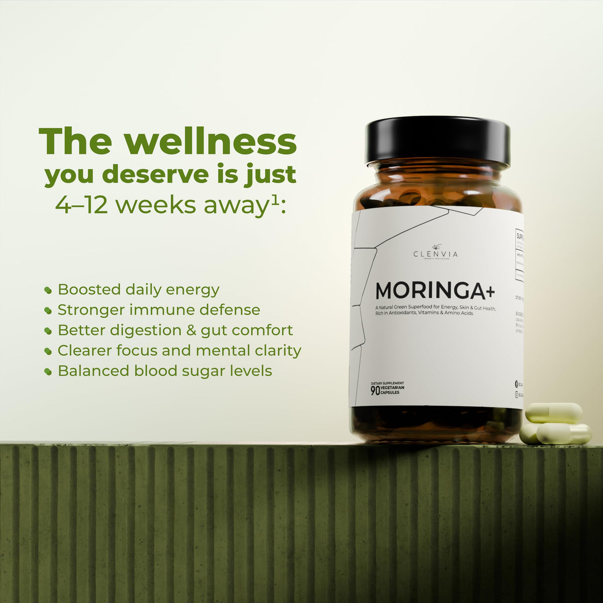 90 Capsules 1000mg Organic Moringa Leaf Powder Capsules O888559