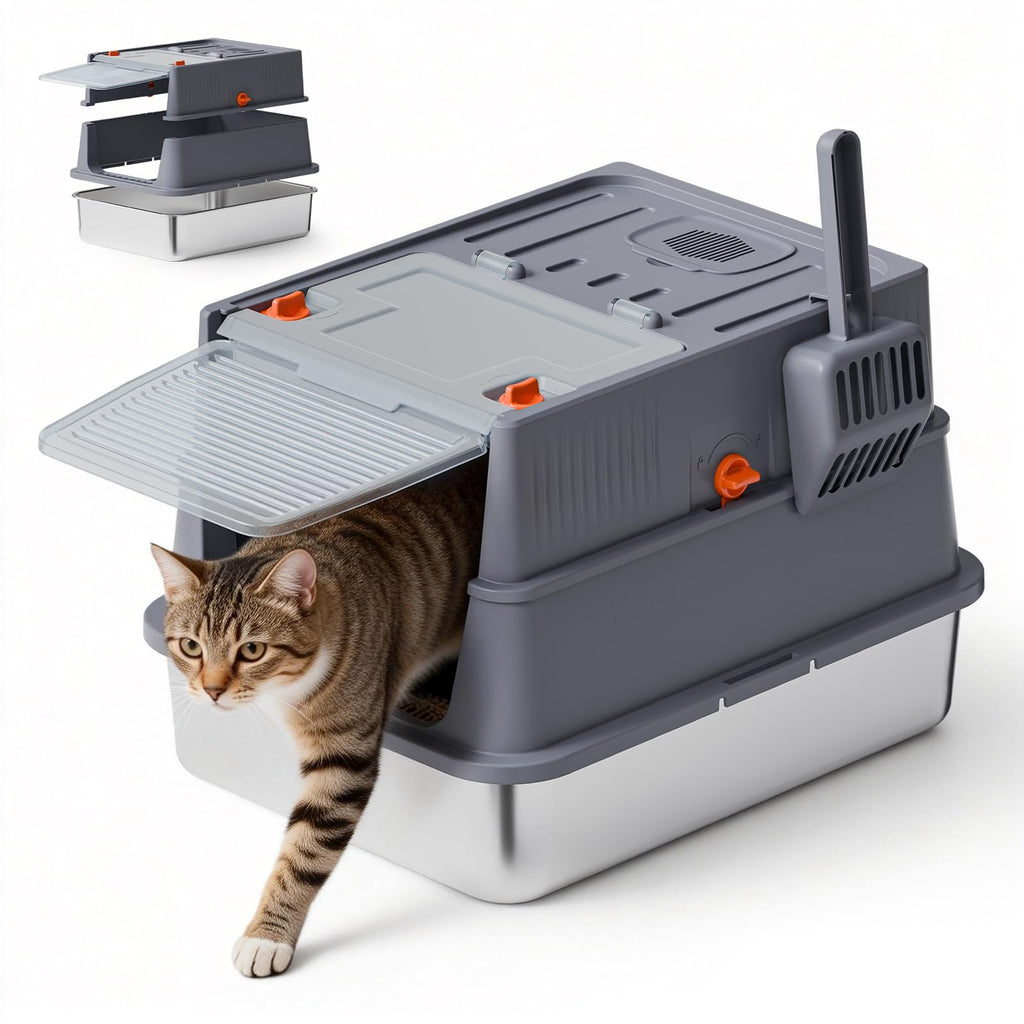Stainless Steel Covered Cat Litter Box with High Sides H9731
