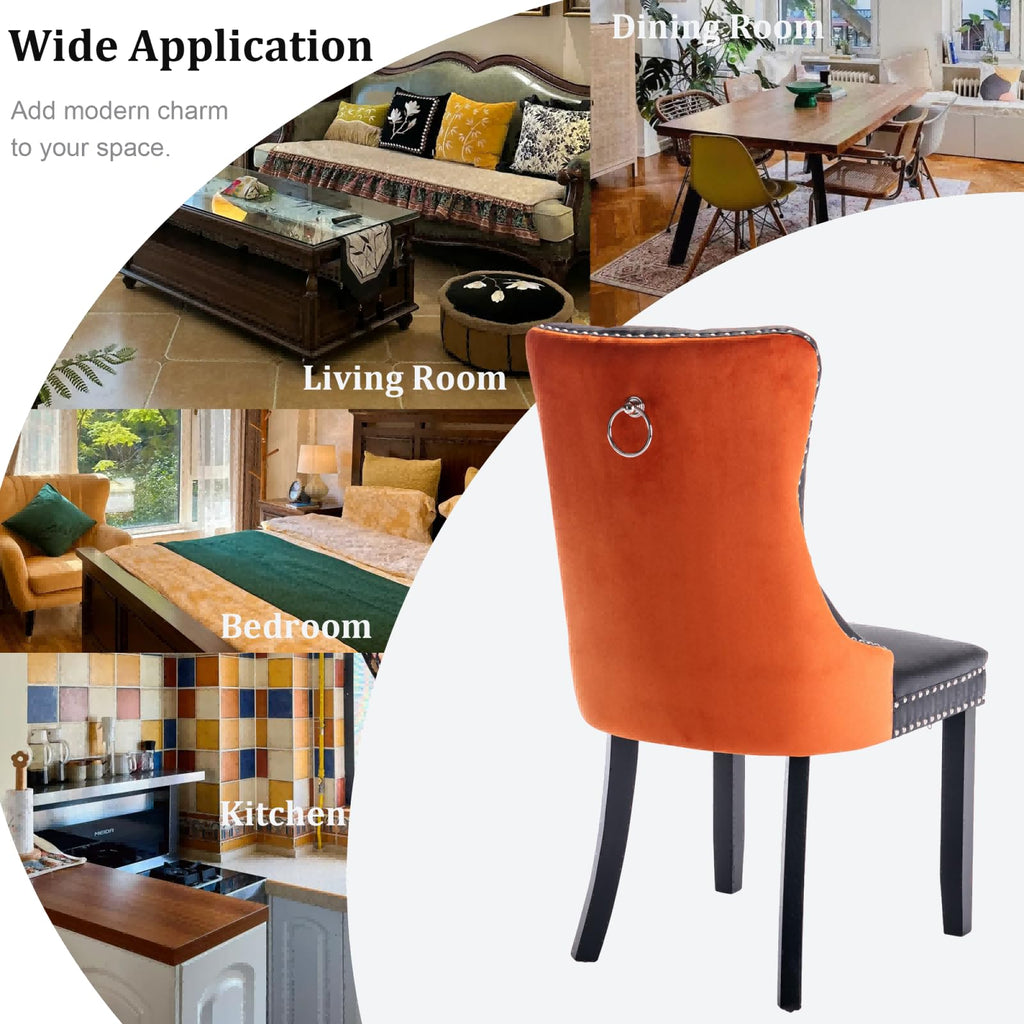 PU and Velvet Upholstered Dining Chairs with Solid Wood Legs C51851