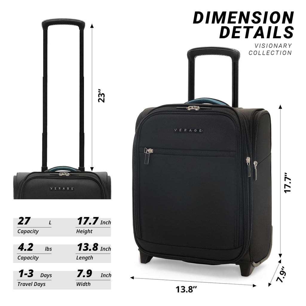 16-Inch Black Underseat Carry On Luggage with Wheels V1514