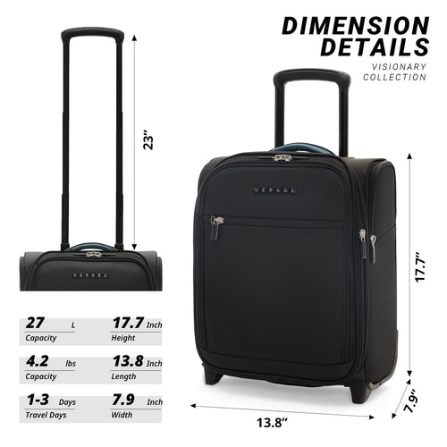 16-Inch Black Underseat Carry On Luggage with Wheels V1514