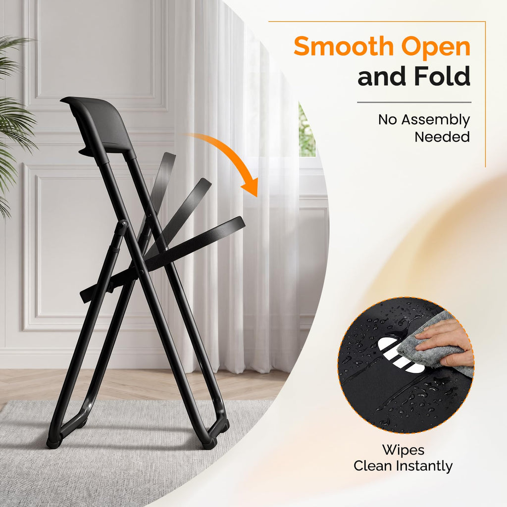 Black Plastic Folding Chairs 10 Pack Metal Frame N3754