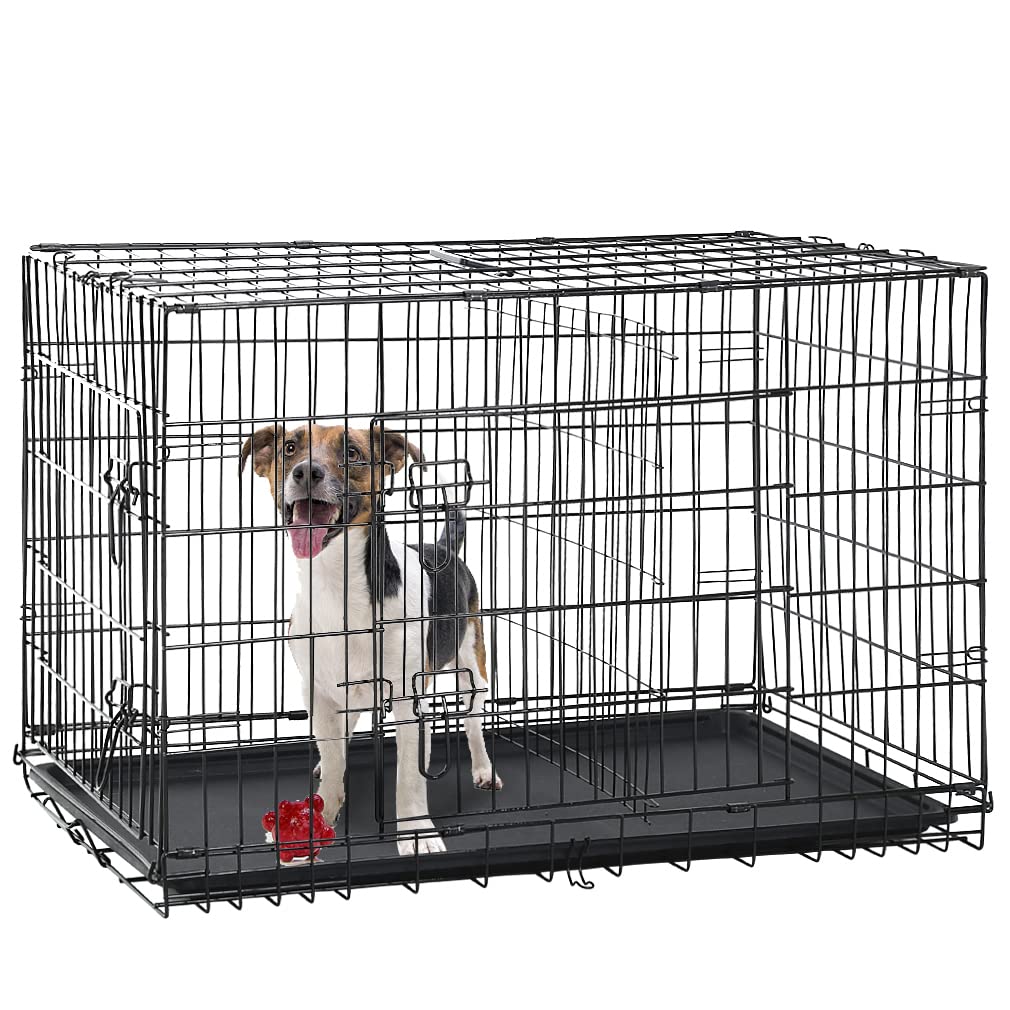 Folding Metal Dog Crate with Divider and Tray A79737