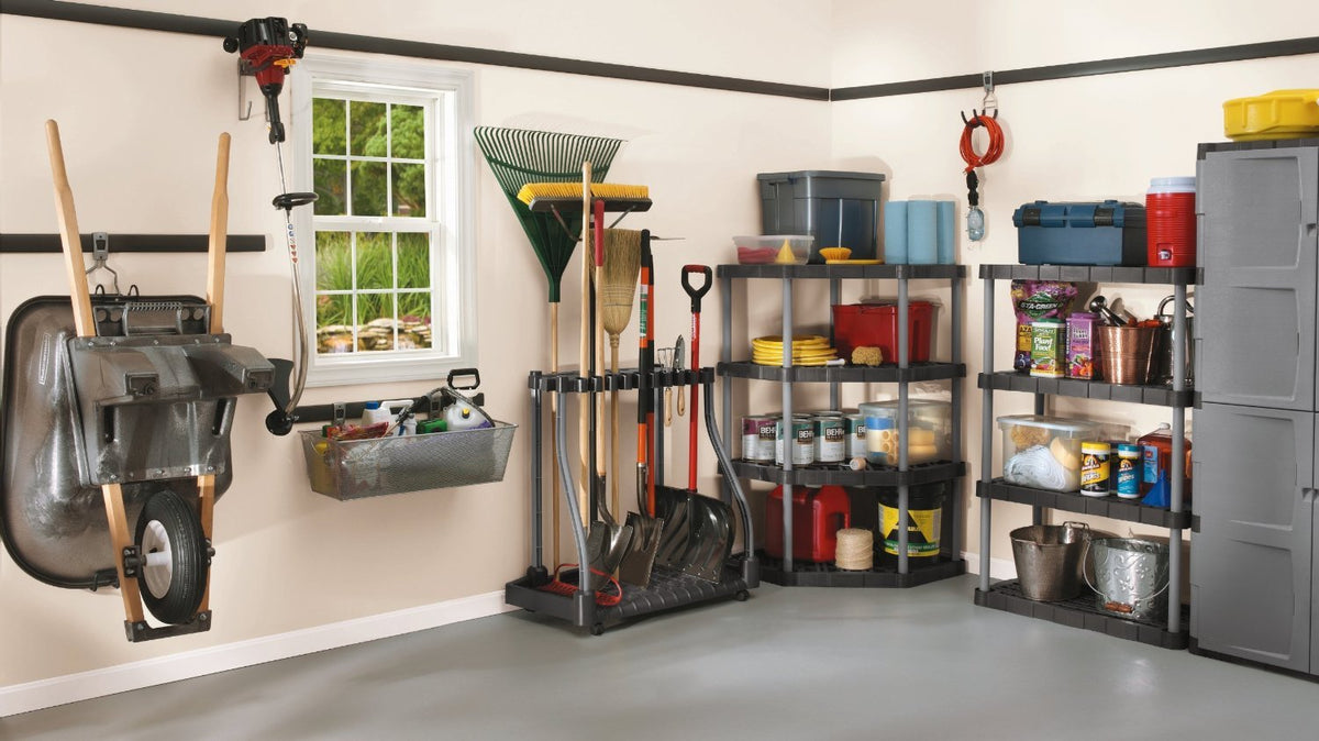 Black Wheeled Garage Tool Tower Rack D52171
