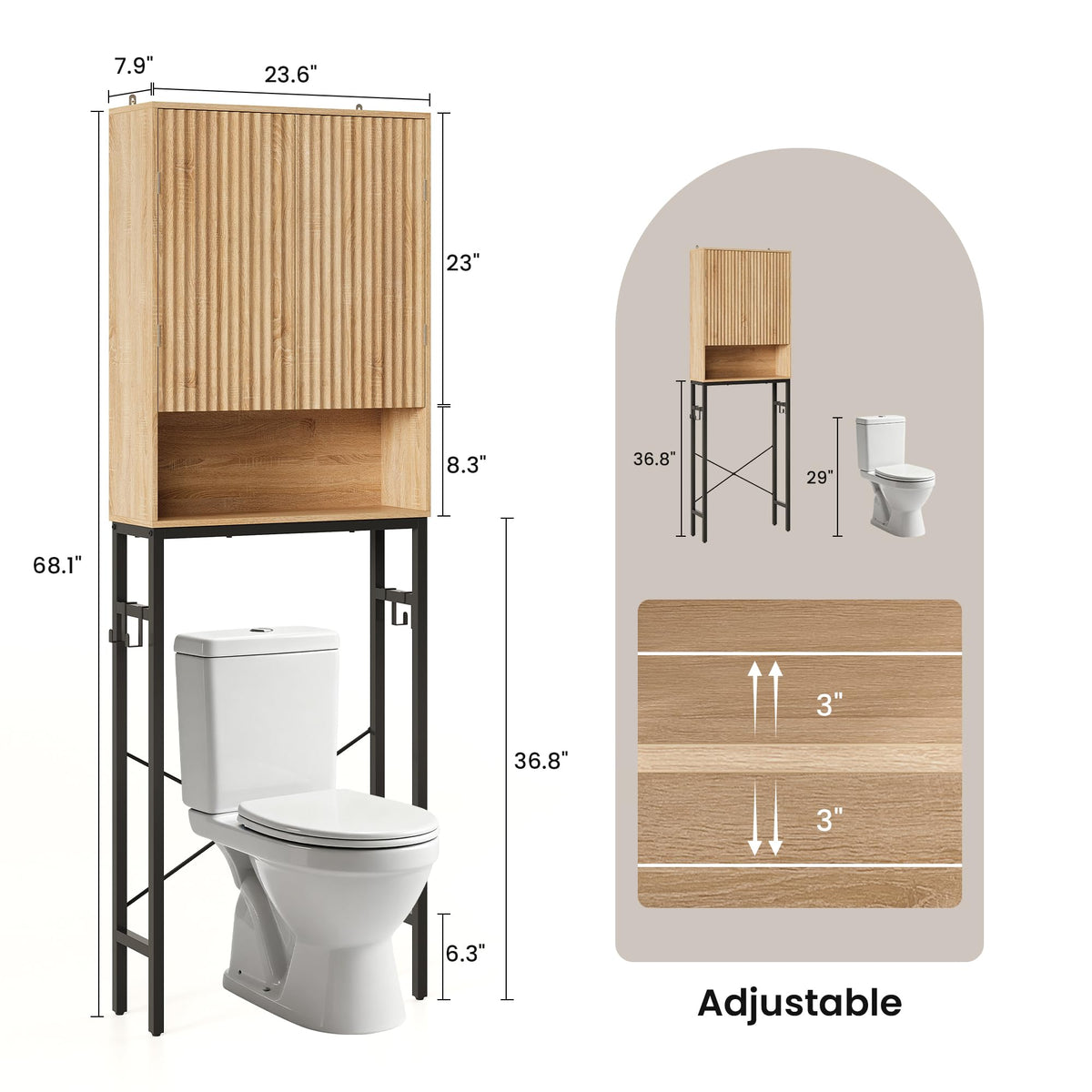 Freestanding Tall Wood Over The Toilet Storage Cabinet D291