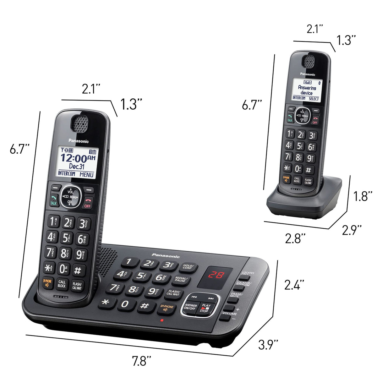 Metallic Black 5 Handset Cordless Phone System with Answering Machine O954