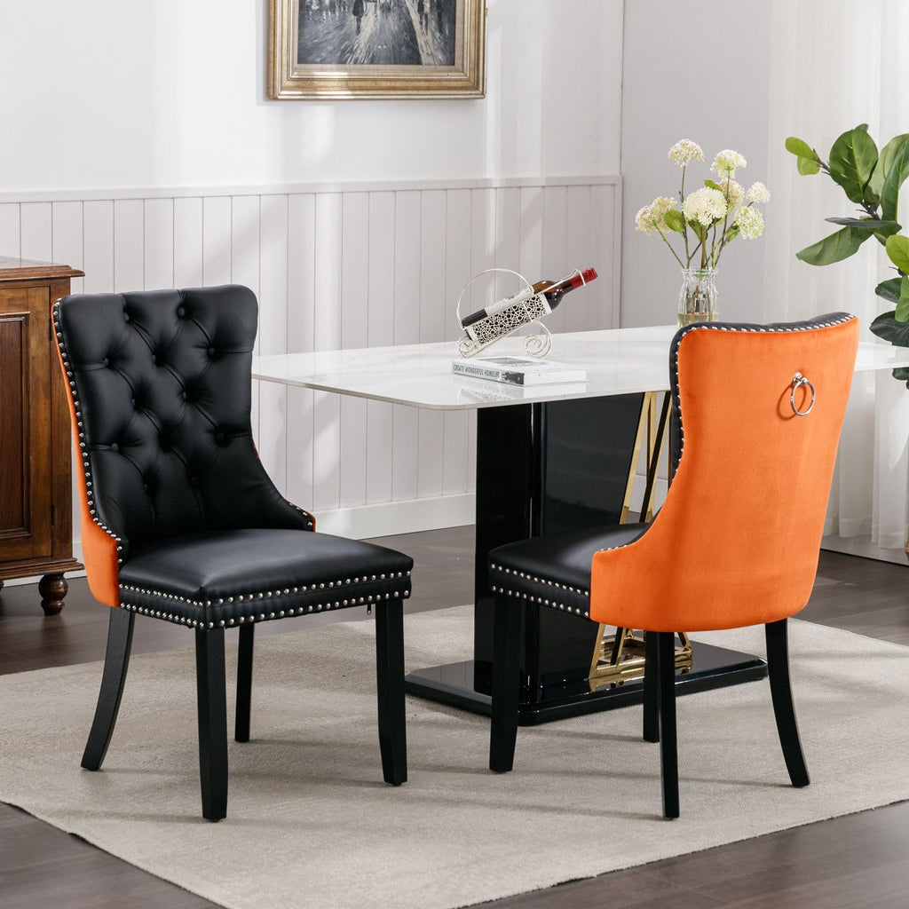 PU and Velvet Upholstered Dining Chairs with Solid Wood Legs C51851