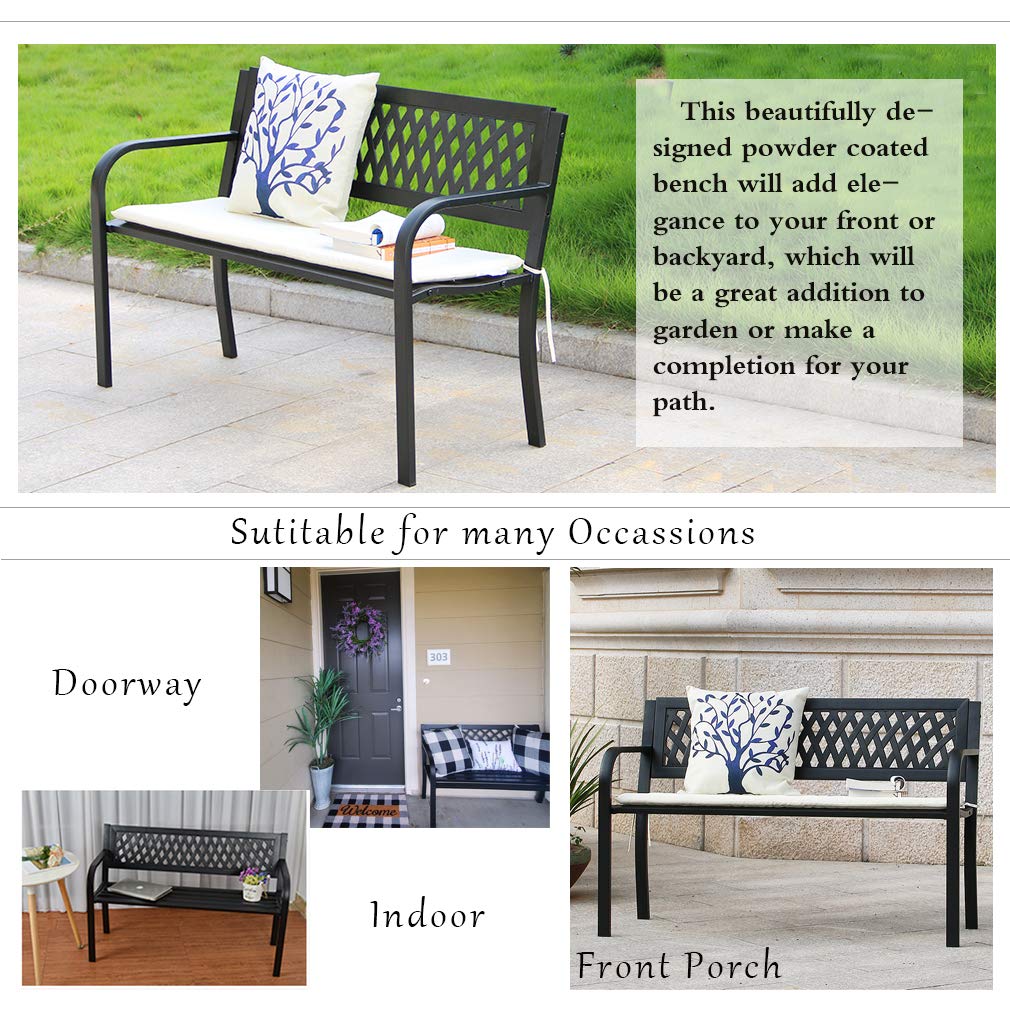 Black Metal Outdoor Bench with Armrests R33351