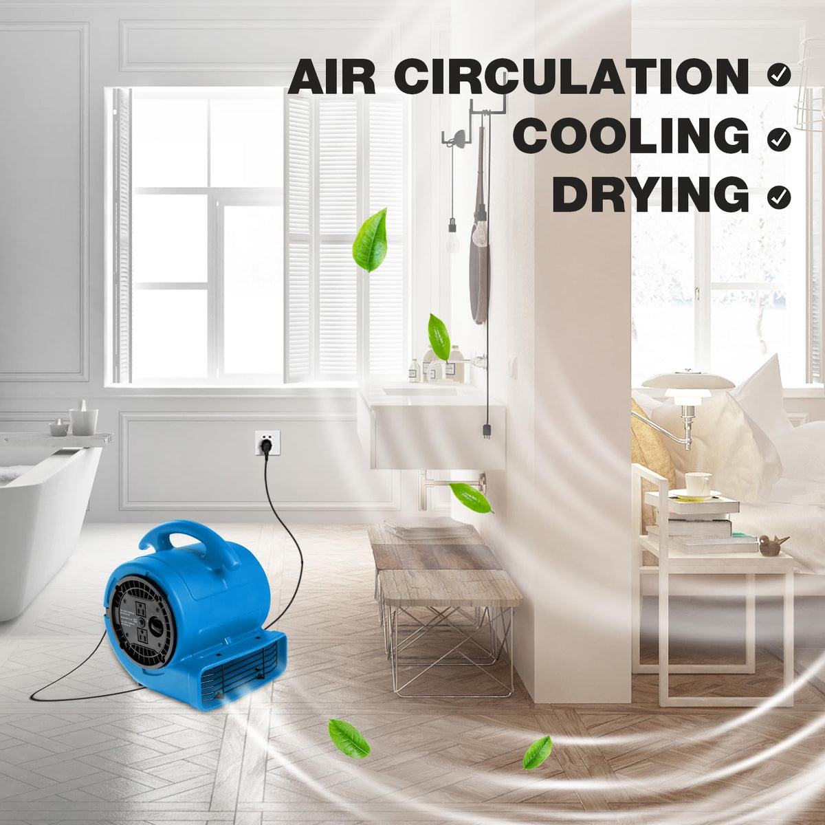 1/5hp 800cfm 3-Speed Air Mover Blower Fan with Dual Outlet Y8056