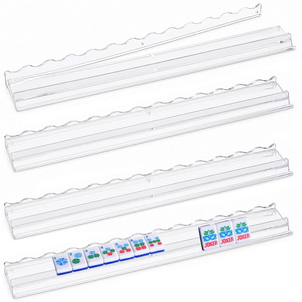 4-Pack Clear Acrylic Mahjong Racks with Pushers 19.7" I779