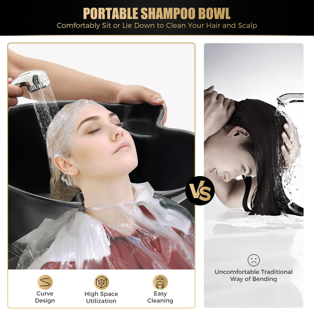 Portable Shampoo Bowl with 2 Buckets, Electric Pump, Drain Hose, 4 Wheels I49180