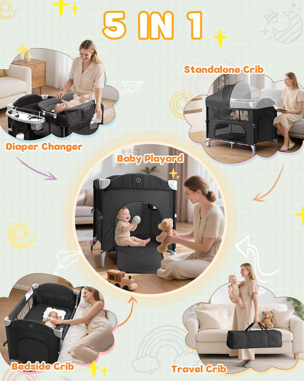 5 in 1 Bedside Bassinet P8306