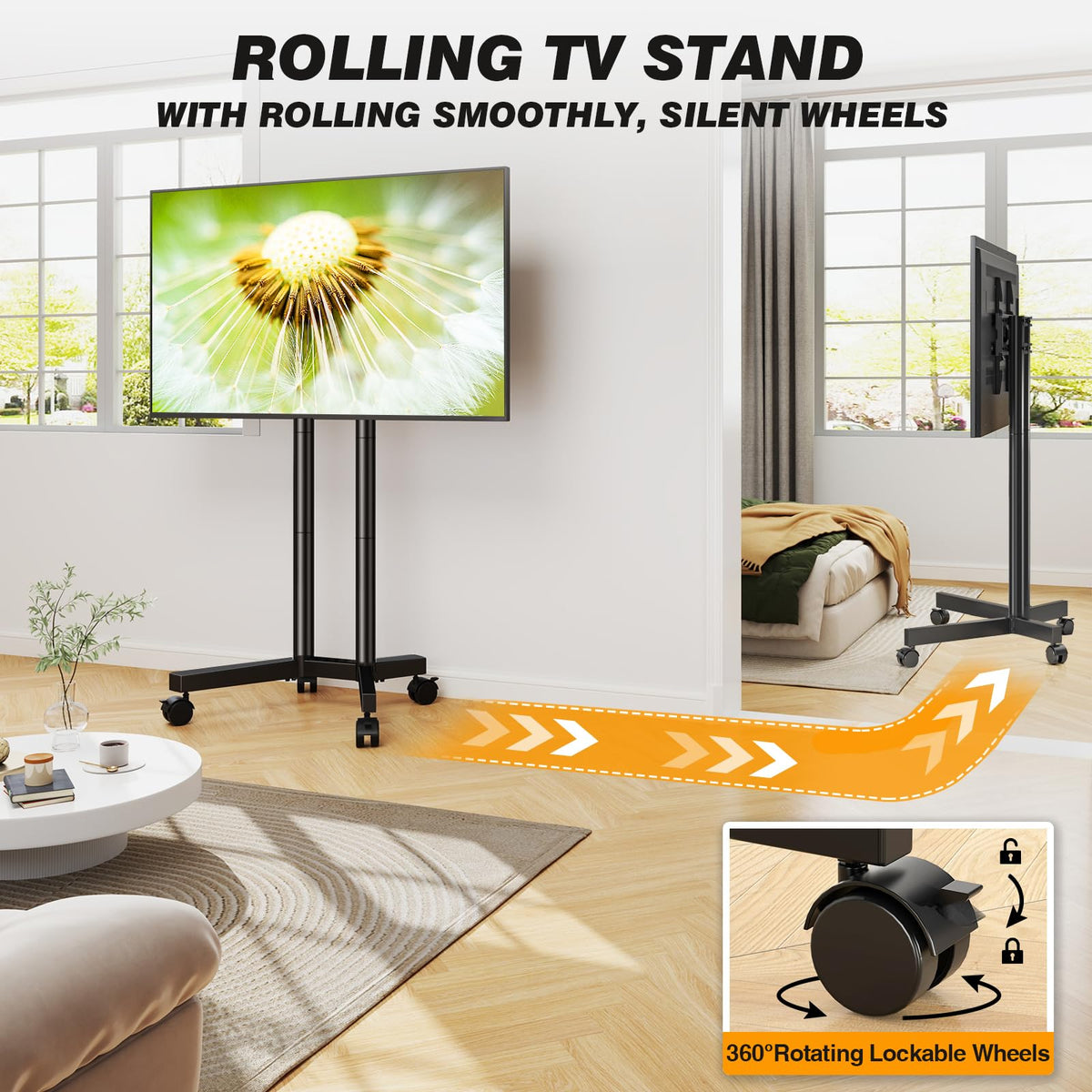 Dual-Pole Rolling TV Stand for 32-75 inch TVs H823