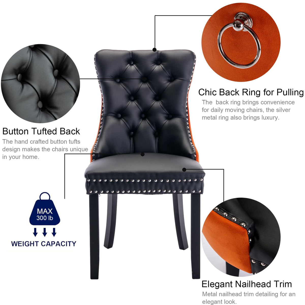 PU and Velvet Upholstered Dining Chairs with Solid Wood Legs C51851