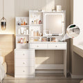 White Vanity Desk with Lighted Mirror and 6 Drawers B689698
