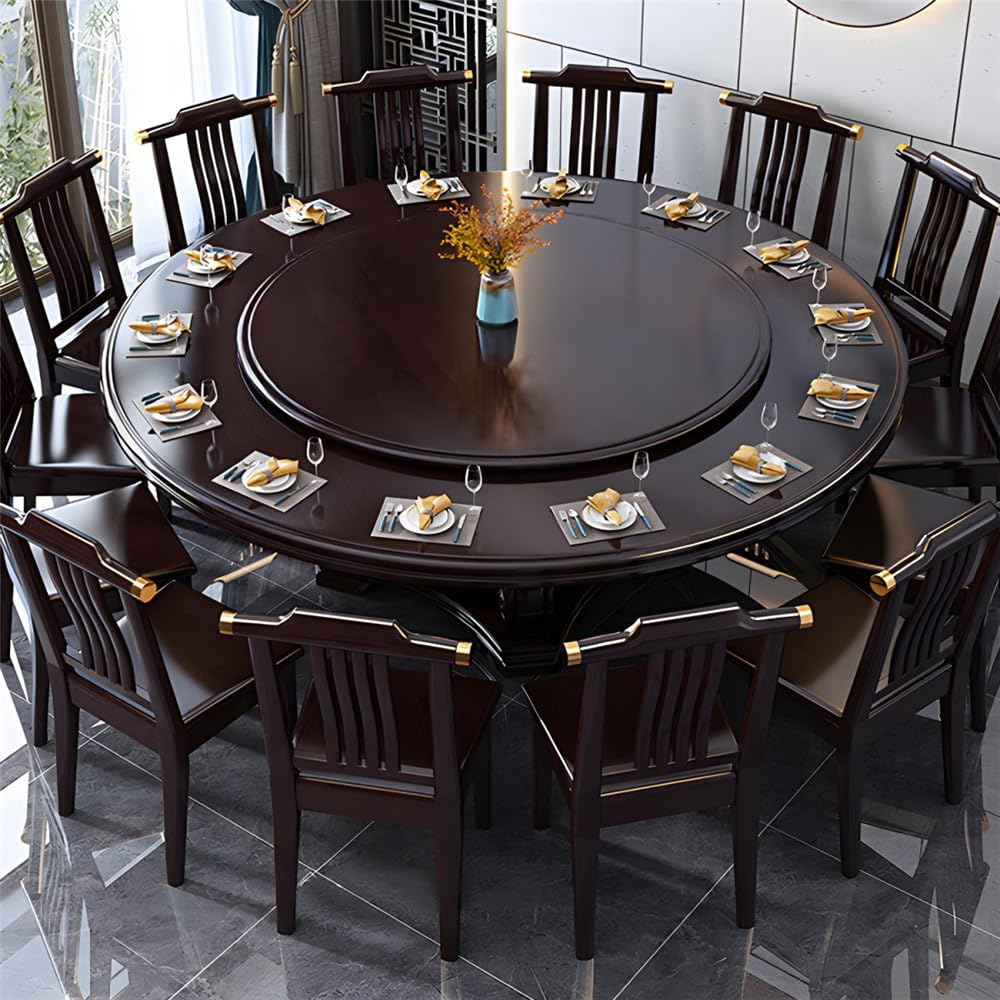 Black Round Solid Wood Dining Table with Lazy Susan C4474