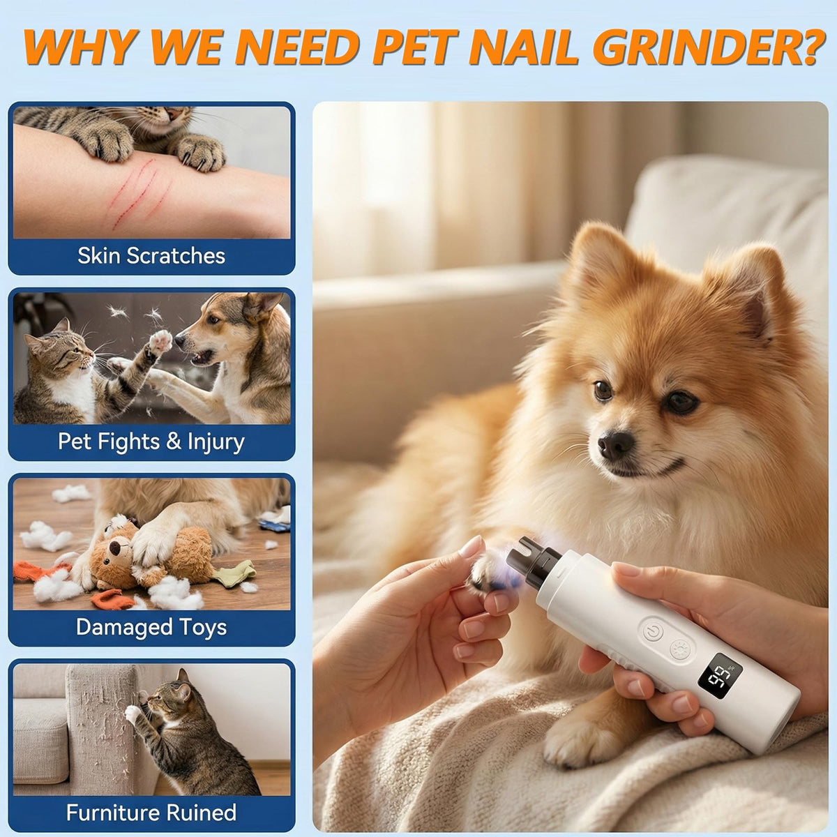 Dog Nail Grinder, 3-Speed Ultra Quiet with LED Light M142