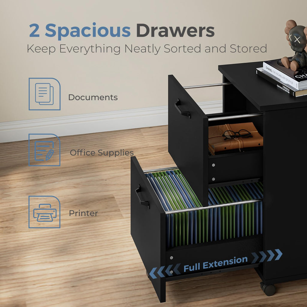 2 Drawer Black Wood File Cabinet B9578