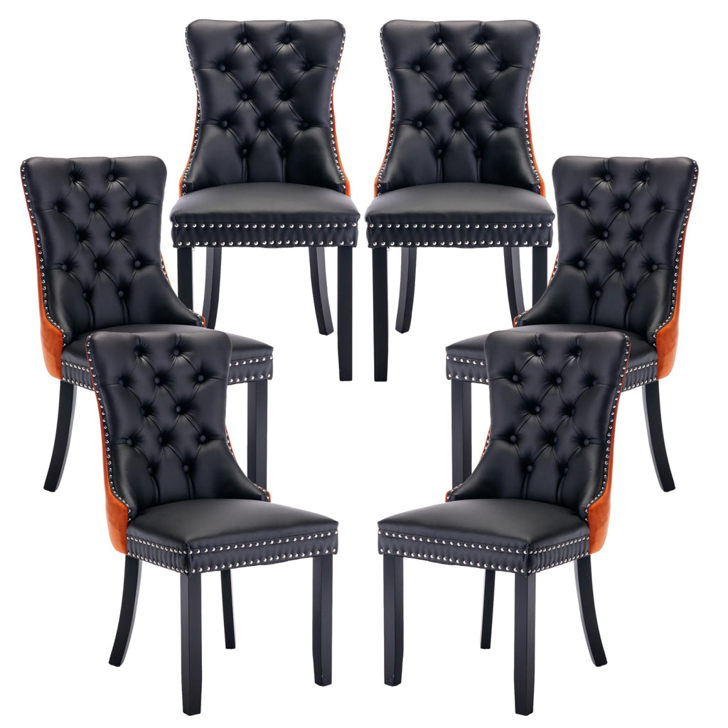 PU and Velvet Upholstered Dining Chairs with Solid Wood Legs C51851
