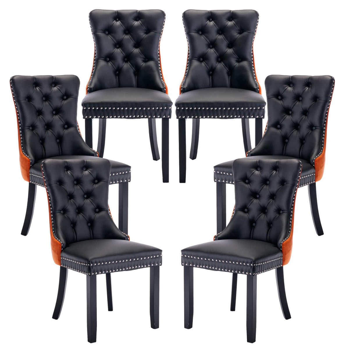 PU and Velvet Upholstered Dining Chairs with Solid Wood Legs C51851