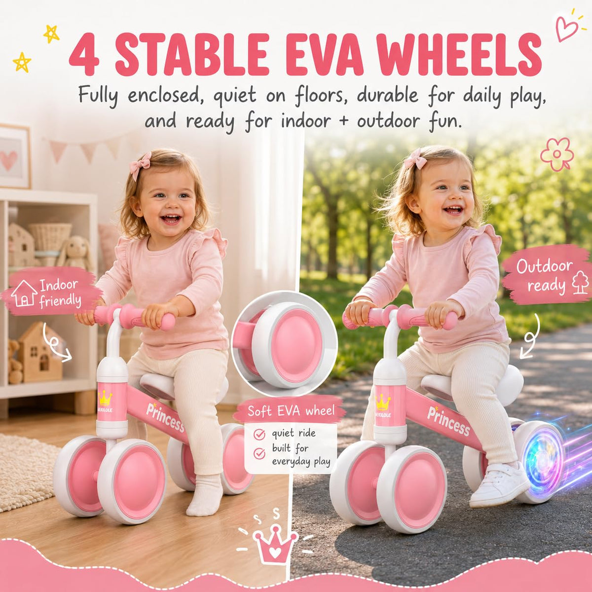 Pink Balance Bike with LED Light Up Wheels M567