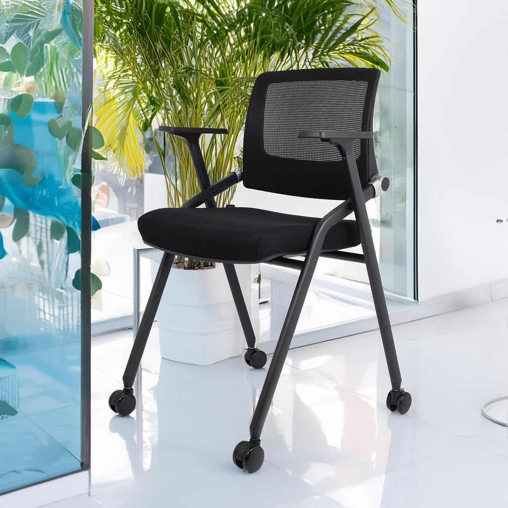 2 Pack Black Mesh Folding Office Chairs with Wheels R81556