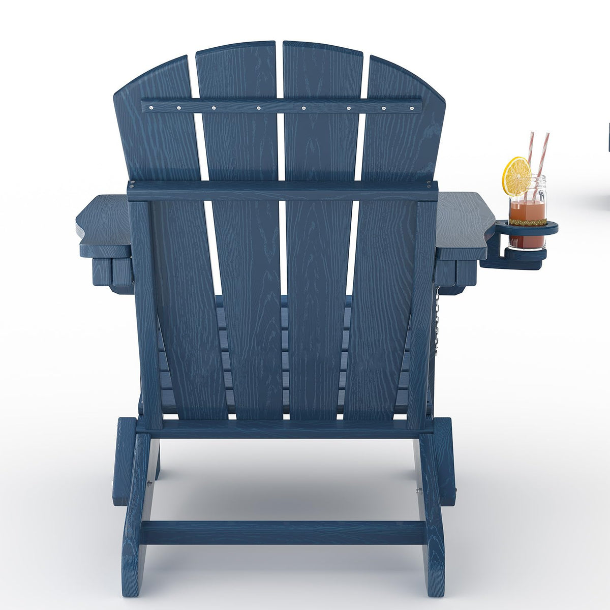 Navy Blue HDPE Folding Adirondack Chair Set of 6 with Cup Holder O2961