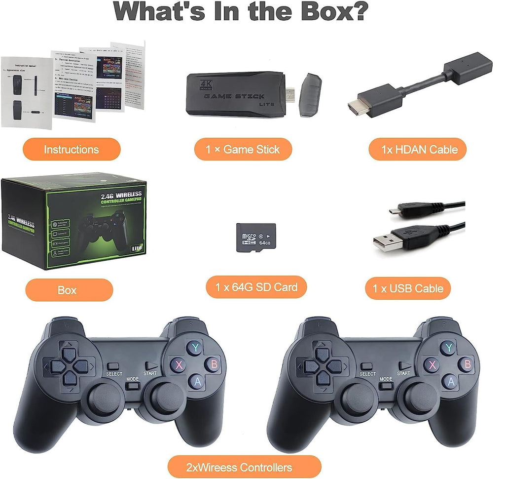 Retro Game Console 4K HDMI 15 Classic Emulators Dual 2.4G Wireless Controllers W27830