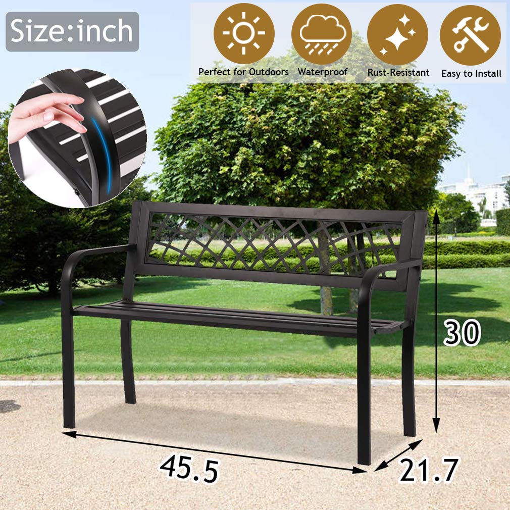 Black Metal Outdoor Bench with Armrests R33351