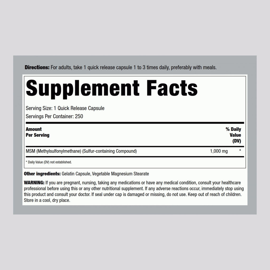 MSM 1000mg Capsules 250 Count T95138