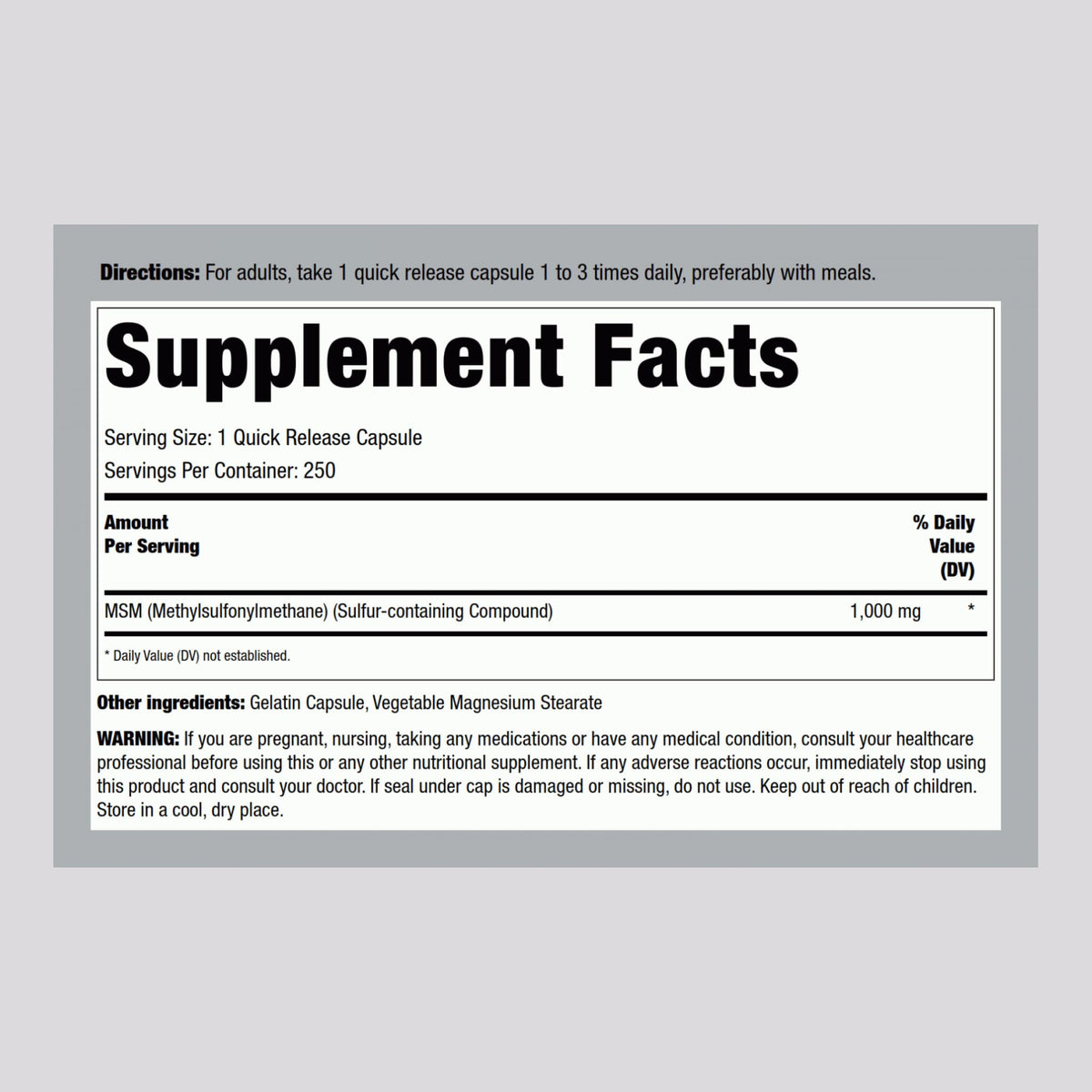 MSM 1000mg Capsules 250 Count T95138